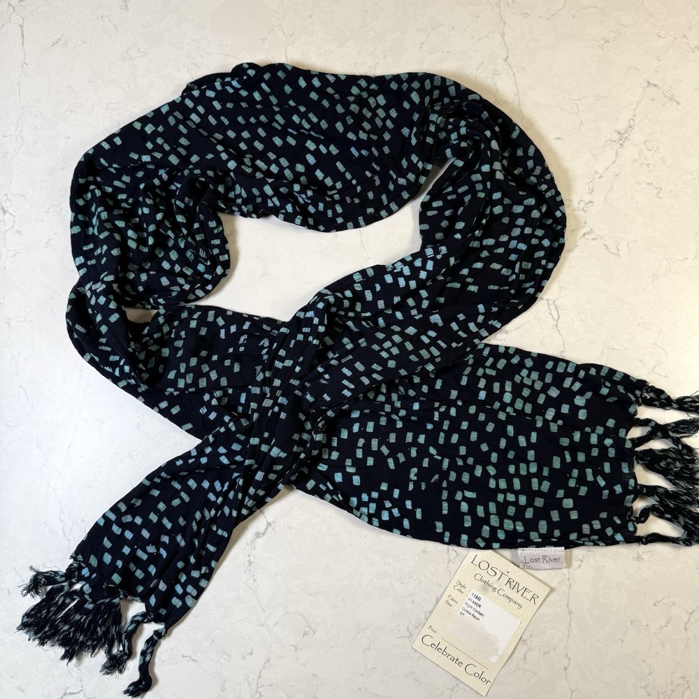 NWT Lost River Women's Scarf Hand Dyed Bali Batik Black 12 X 81 Rectangle Fringe